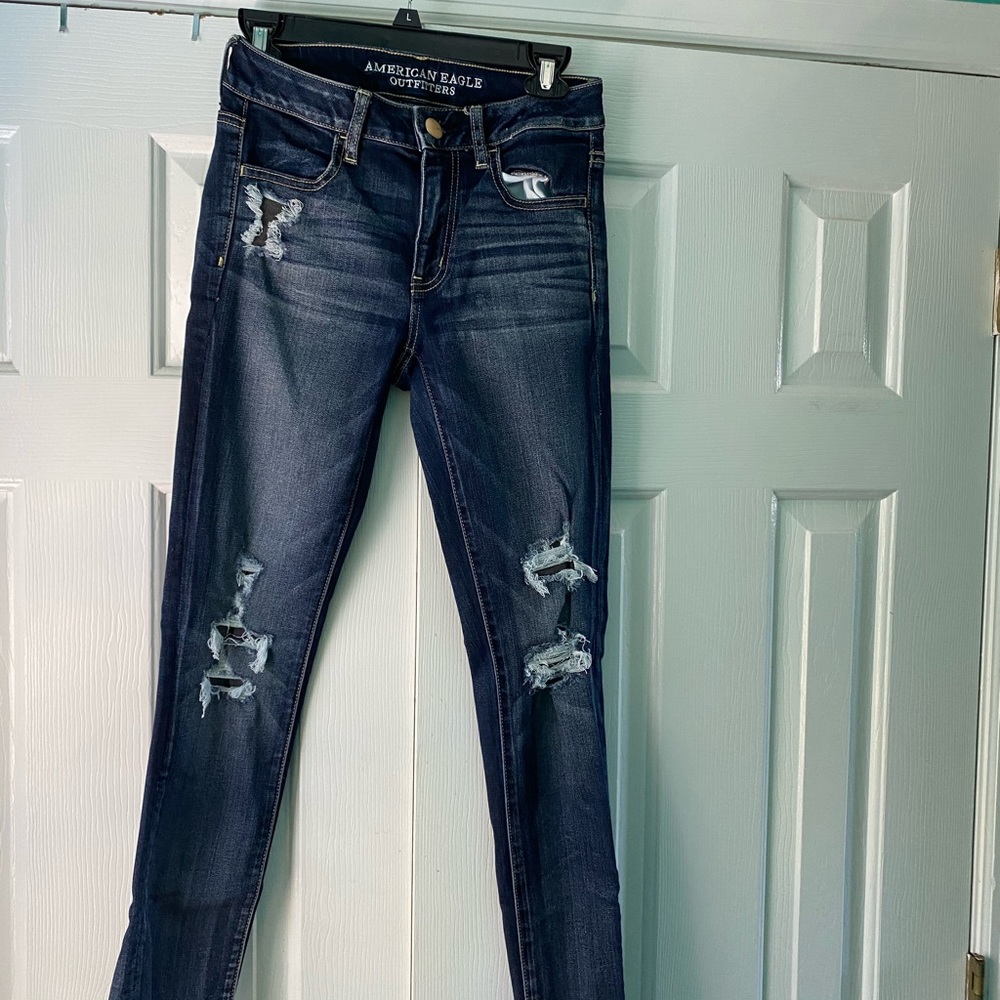 American eagle dark ripped jeggings super stretch